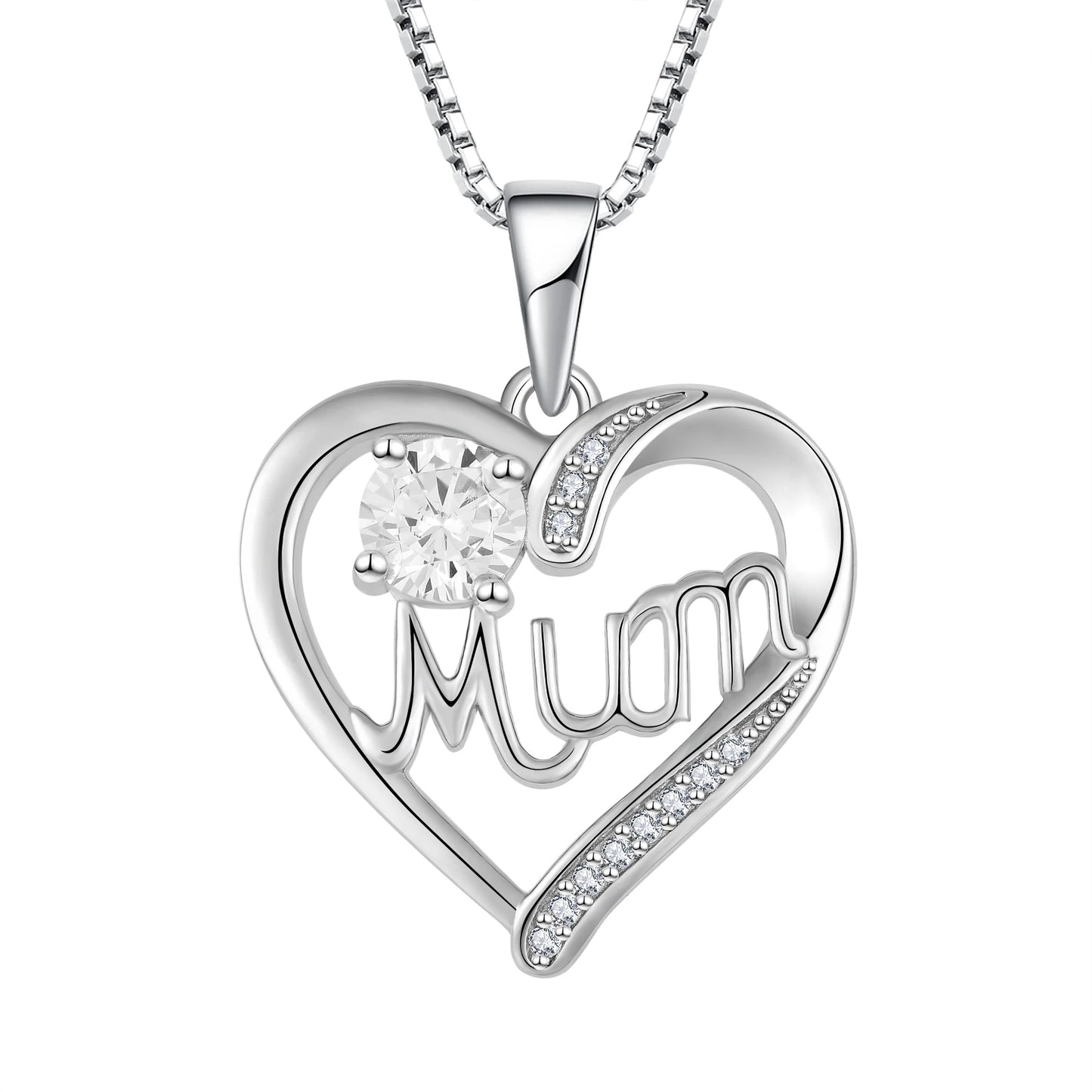 Hot Sell Fashion Love Heart Mom Necklace Birthstone Pendant Necklaces Birthday Mother'S Day Jewelry Gift for Women