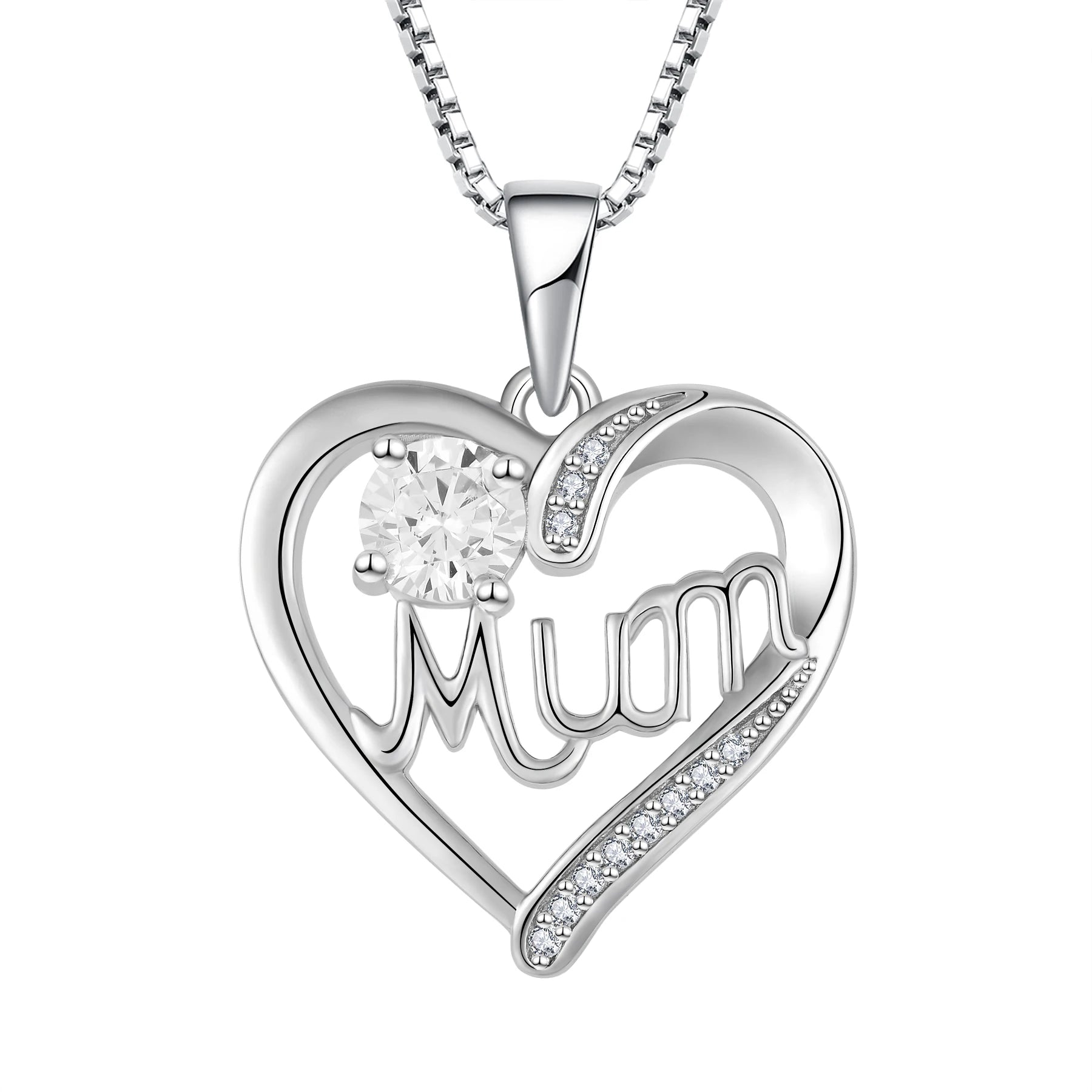 Hot Sell Fashion Love Heart Mom Necklace Birthstone Pendant Necklaces Birthday Mother'S Day Jewelry Gift for Women