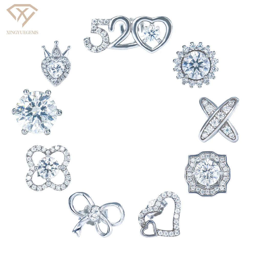Wholesale Price 925 Sterling Silver Rhodium Plated Trendy Style Unisex Moissanite Stud Earrings with GRA Certificate for Gift