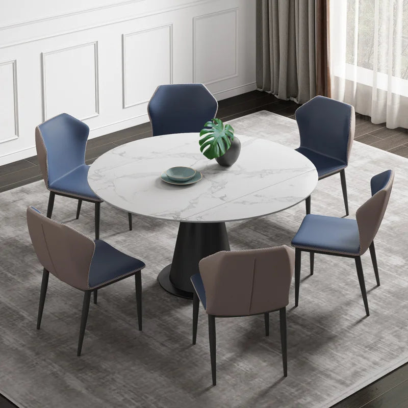 Light Luxury Marble Retractable Rotating Dining Table with Chair Comb Rectangular Circular Rock Plate for Home Furniture