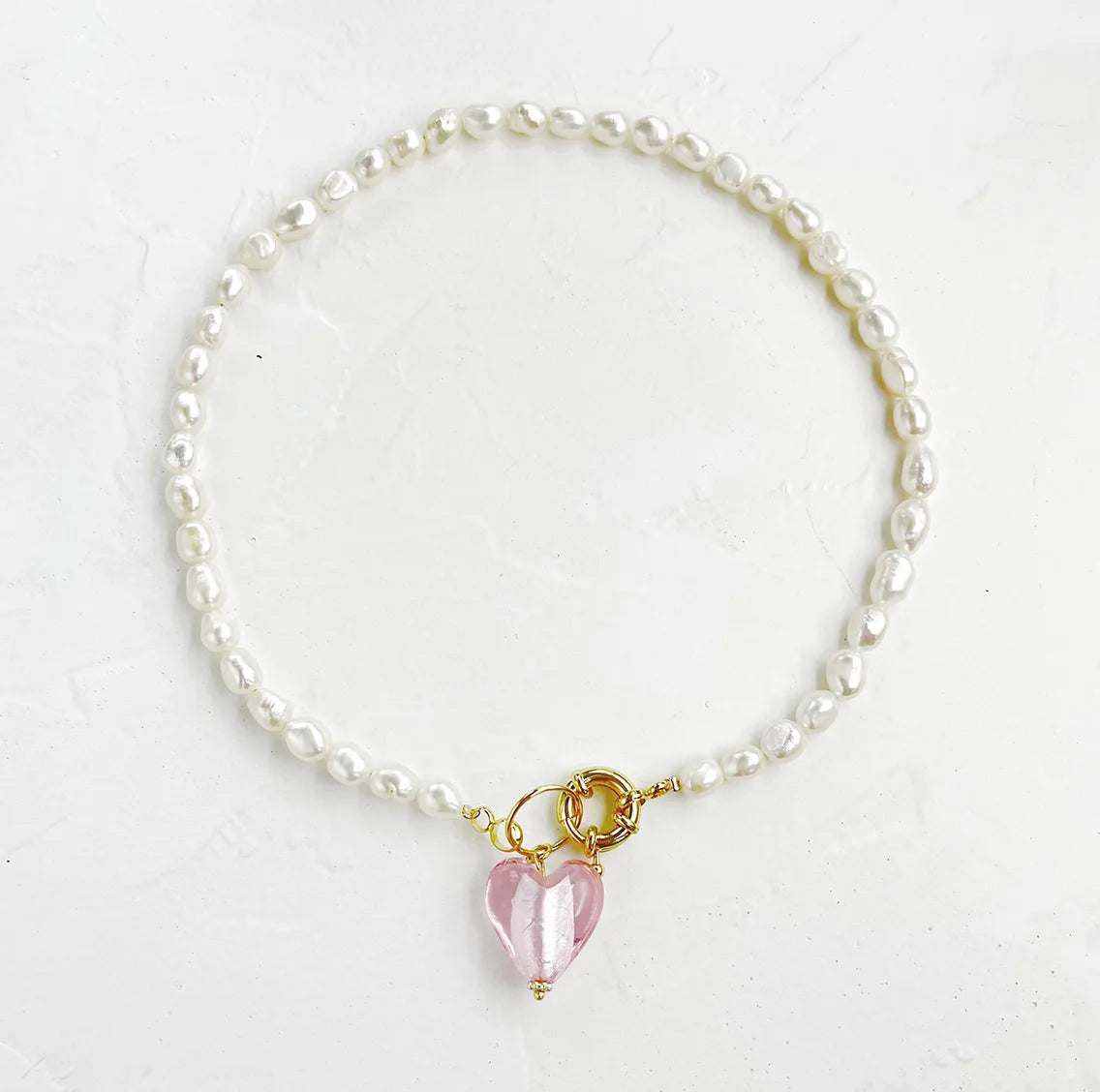 Maiou Sweet Cute Freshwater Pearl Beaded Pink Heart Pendant Necklace for Women Handmade Jewelry