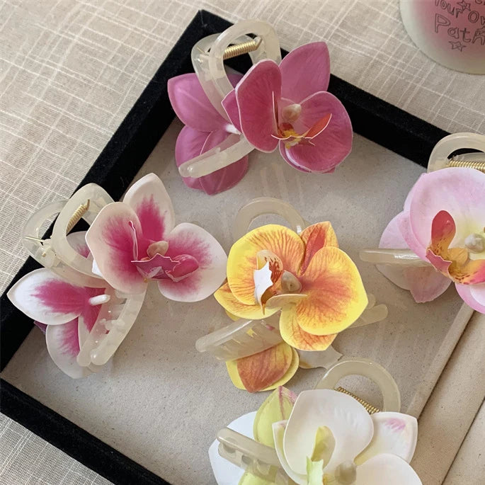 Wholesale Silk Artificial Orchid Flowers Hairgrab for Women Party Dress Artificial Orchid Flower Hair Claw