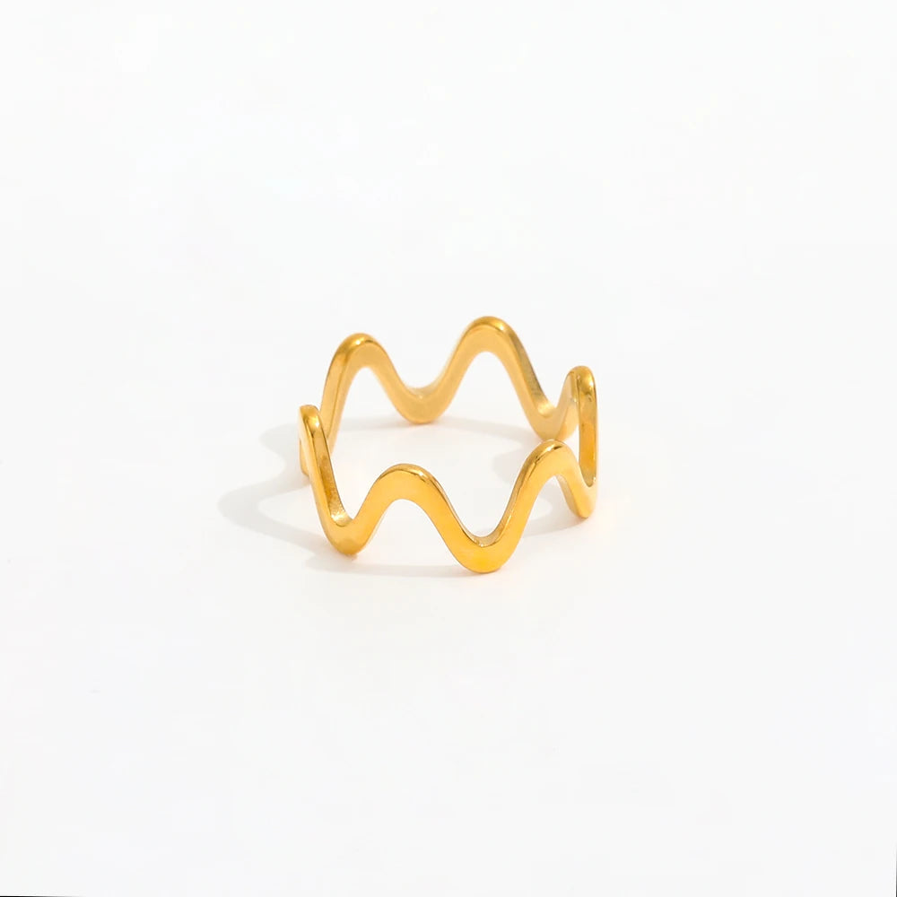 Fenny18K Gold Plated Wholesale No Fade Geometric Fashion Wave Fold Wear Stainless Steel Finger Ring Trendy for Women