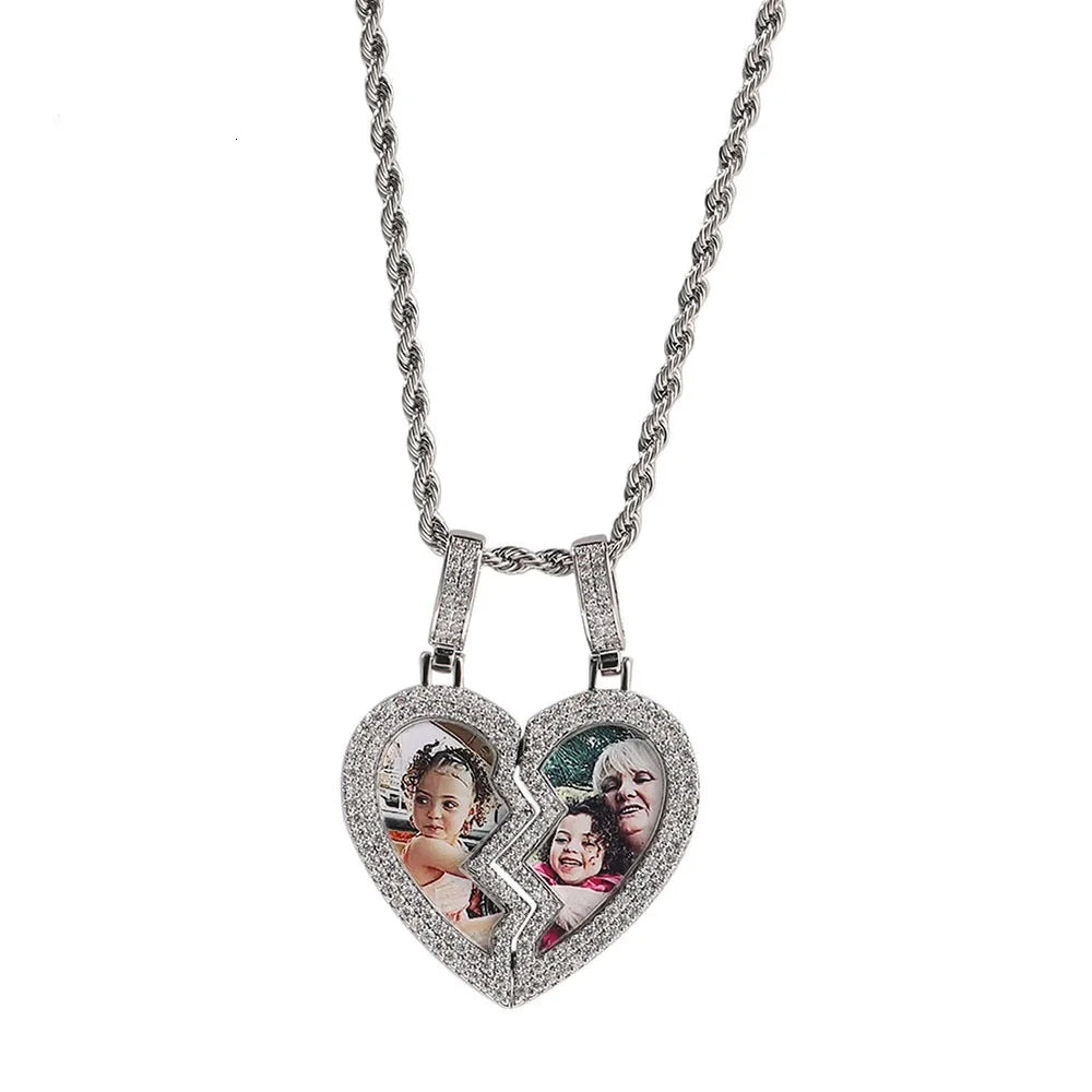 Custom Photo Heart Pendant Necklace Gold Plated Personalized Engraved Zircon Stone Fast Shipping for Couples Anniversary Gift