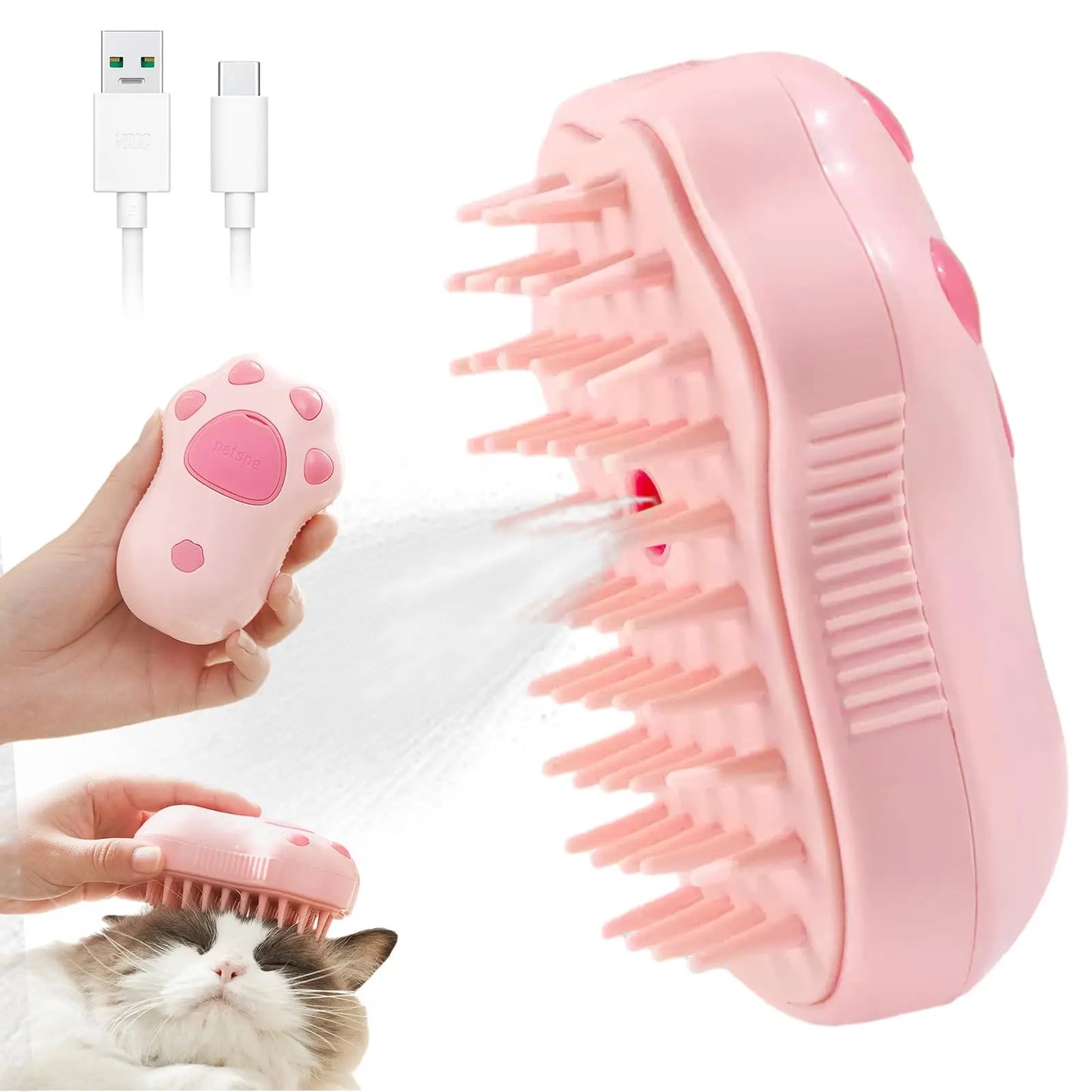 ZMaker New 3 In1 Cat Steamy Brush Self Cleaning Steam Cat Hair Brush Electric Cat Steam Brush