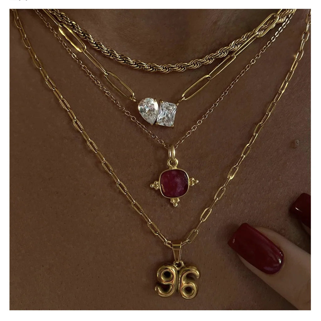 2024 INS Gold Plated Stainless Steel Zircon Drop Shaped Pendant Necklace for Women