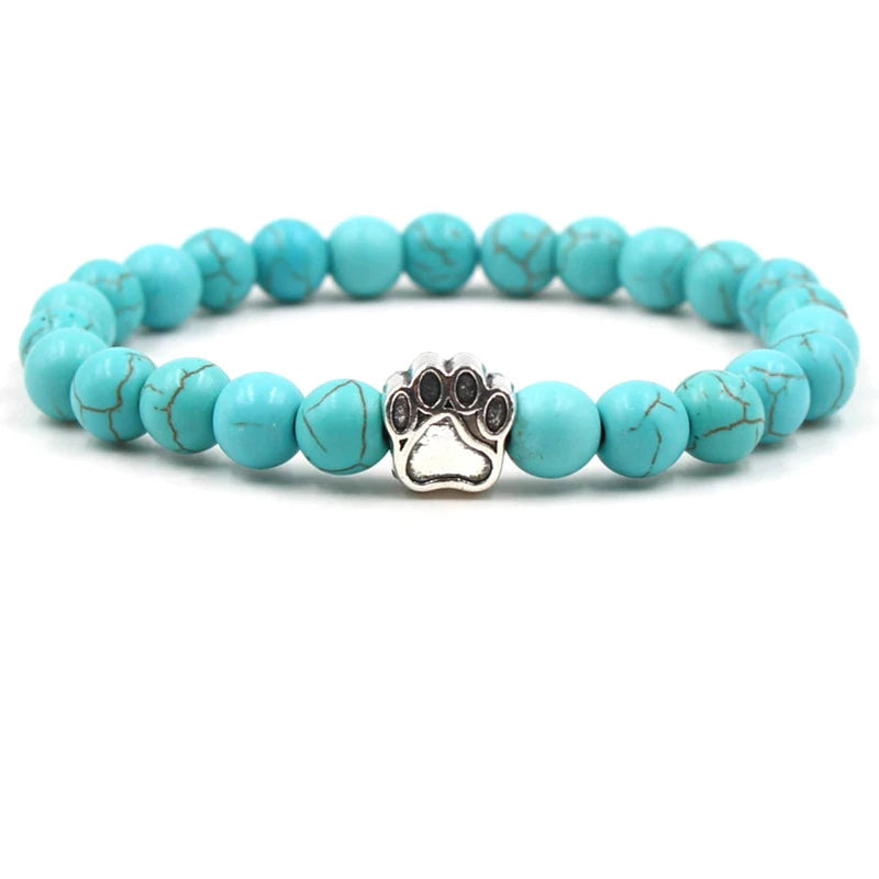 2024 Hot Sale Turquoise Bracelet Black Volcanic Rock Healing Crystal Bracelet Elastic Line Cute Paw Print Bracelet