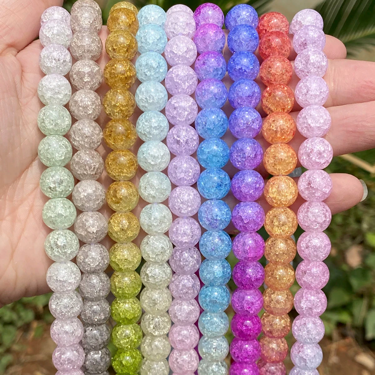 AsVrai U Natural Stone Beads 6 8 10mm Colorful Cracked Quartz Round Beads for Jewelry Making DIY Handmade Bracelet Necklace