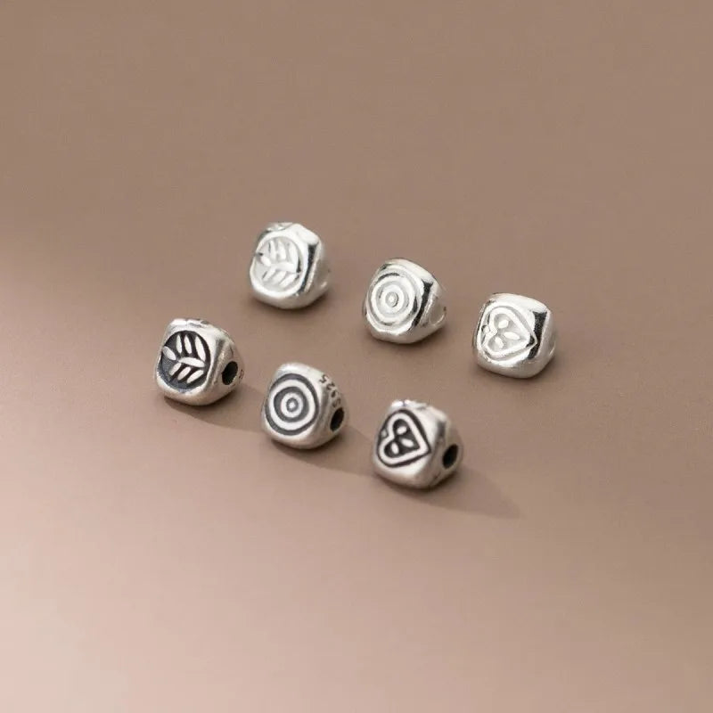 925 Sterling Silver Triangle Spacer Beads Leaf Circle Heart Charm for DIY Jewelry Making