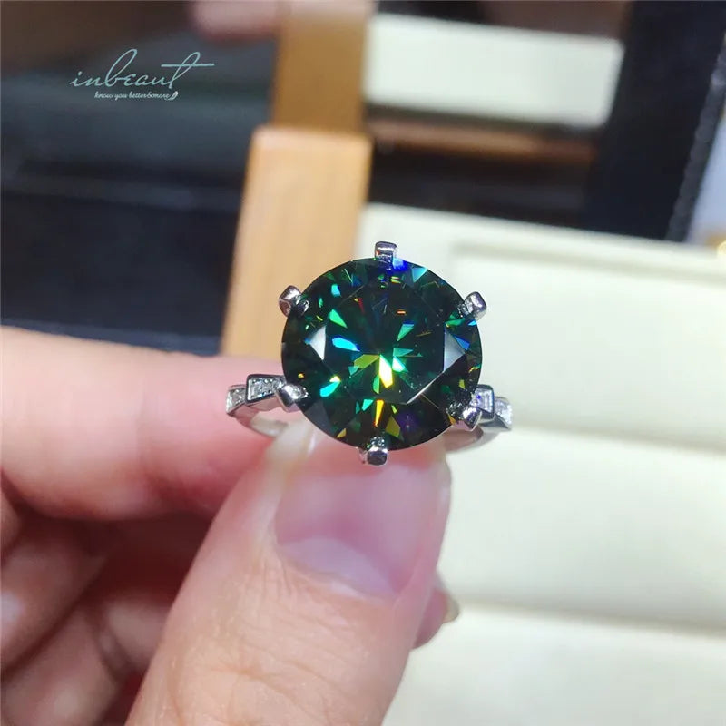 Silver 925 Original 6 Carat Brilliant Cut Diamond Test Past Blue&Green Moissanite Engagement Ring for Women Party Fine Jewelr