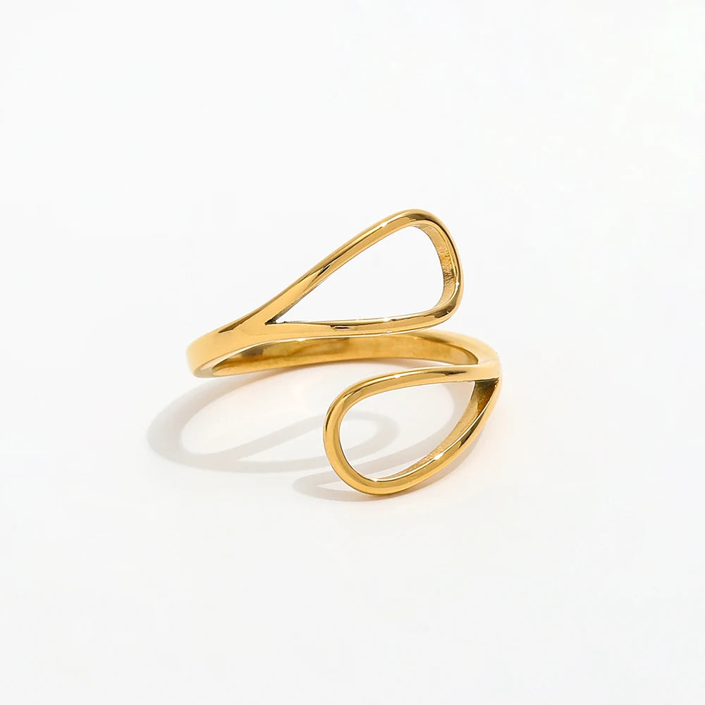 Fenny 18K Gold Plated Waterproof Abstract Fashion Double Ccalloped Opening Ring Stainless Steel Wholesale Jewelry Form Women