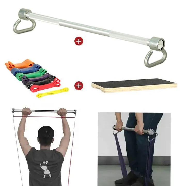 Home Gym Workout Equipment Power Lifting Fitness Bar Strength Training Steel Barx3 Bar With Resistance Bands
