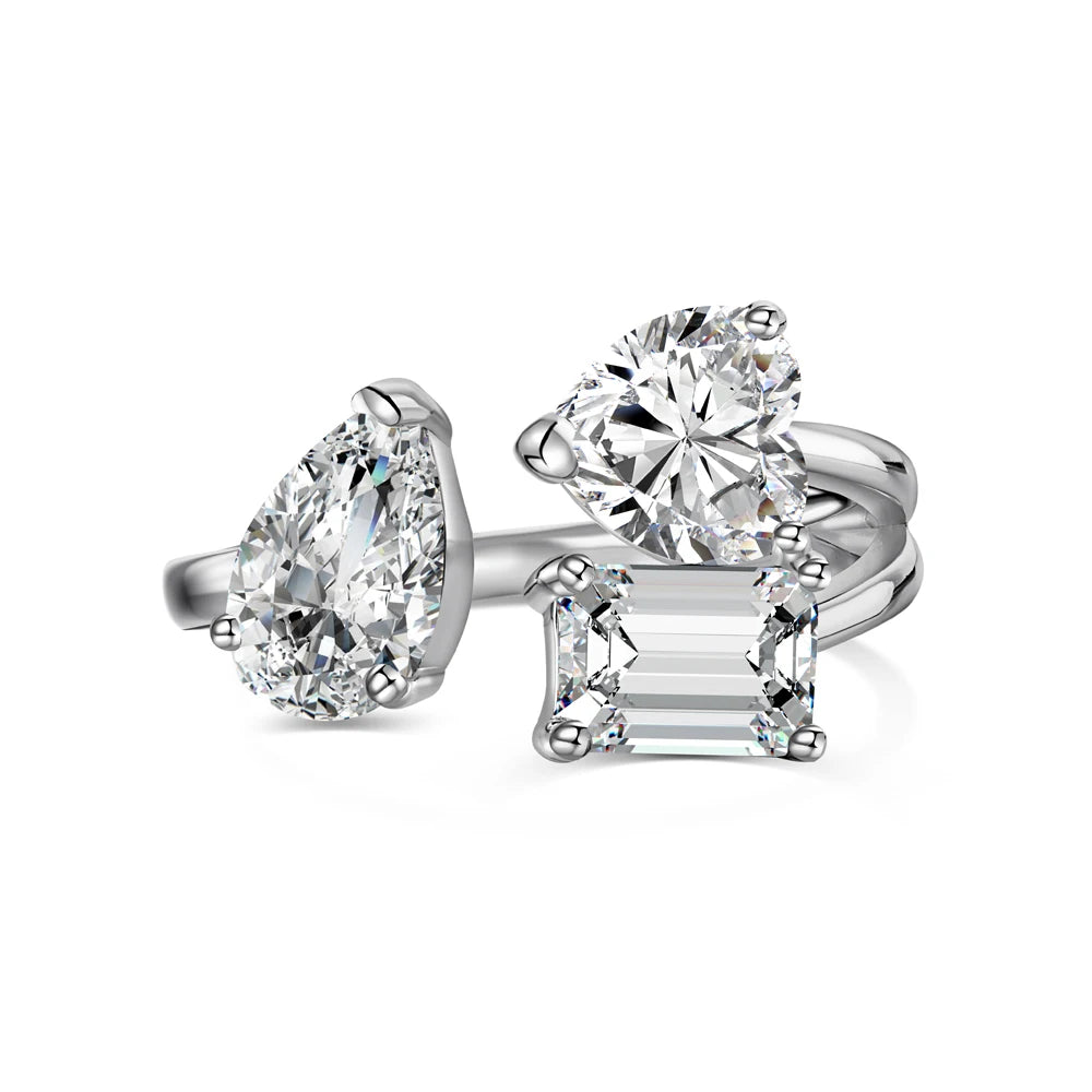 Dylam Hot Sale 925 Silver Cubic Zirconia Irregular Heart Pear Shape Ring Open Adjustable Engagement Zirconia Rings for Women