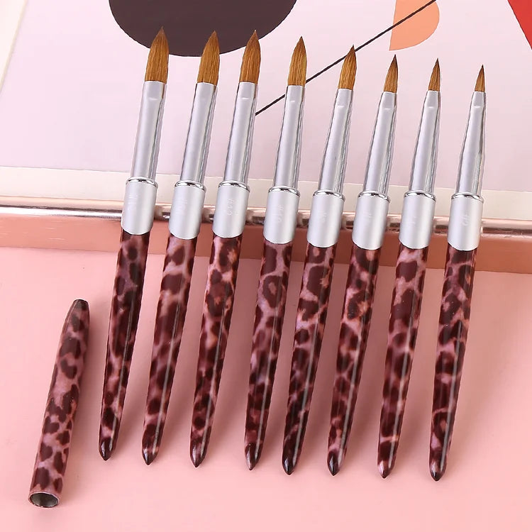 Professional Nails Supplies Tool Leopard Metal Handle Real Kolinsky Pure Sable Germany Acrylic Nail Art Brush with Cover