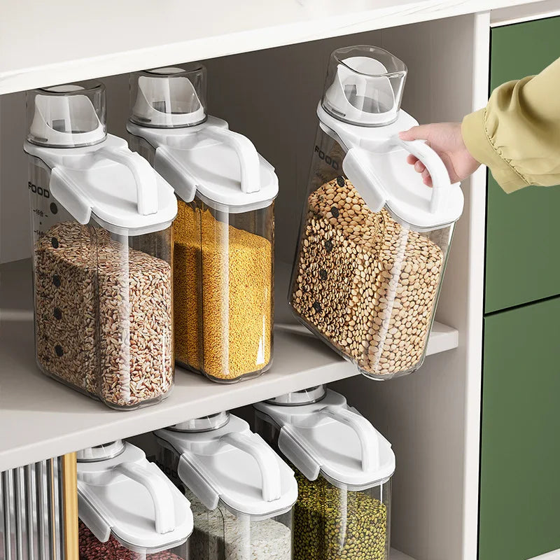 Airtight Plastic Food Storage Containers with Lids Measure Cup for Flour Grain Rice Baking Pantry Bulk Storage Kitchen Organi