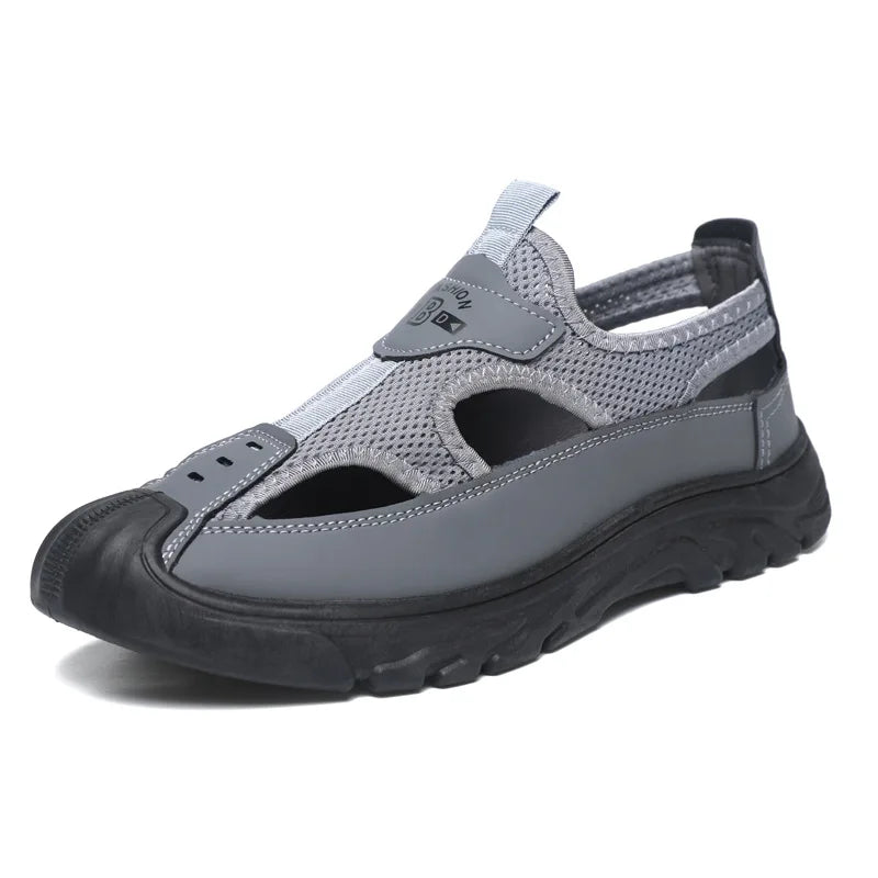 Outdoor Mens Casual Pu Leather Sandal Breathable Non-Slip Soft Sole Leisure Men Shoes