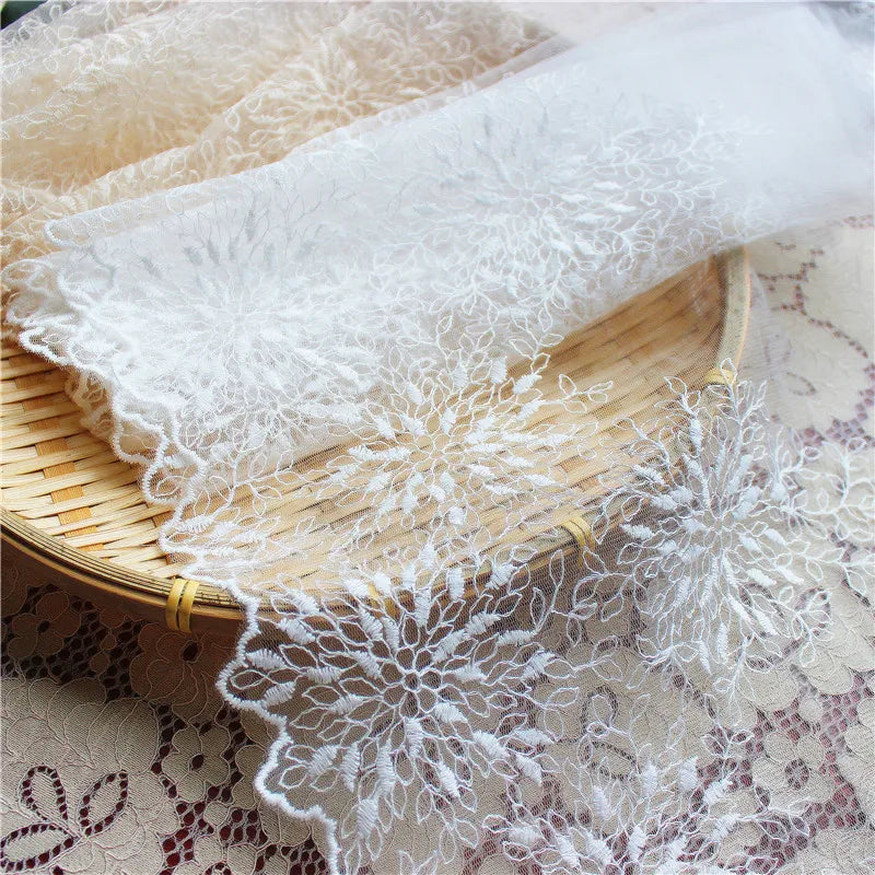 Wholesale New Flower Heat-shaped Mesh Gauze  30cm  Wide Embroidery Lace Trim for Clothing