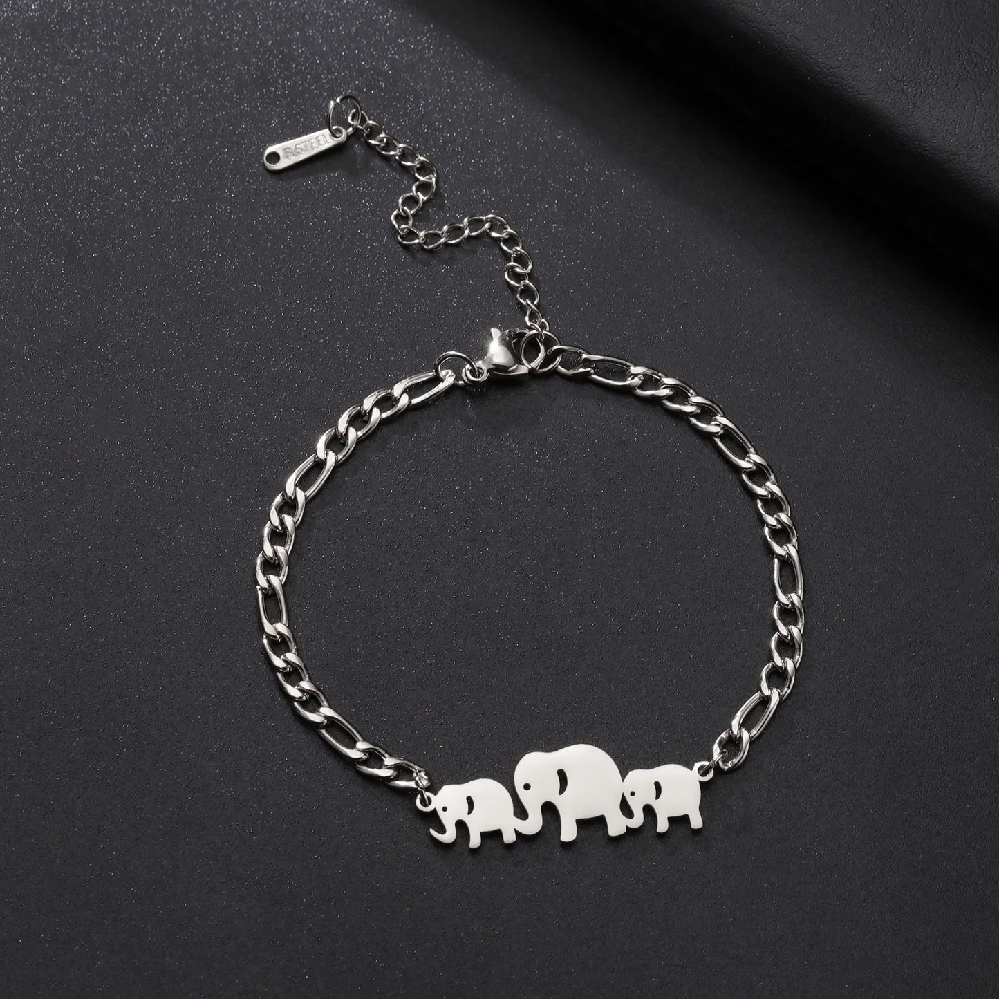 Cutie Elephant Adjustable Bracelets for Women Girls Stainless Steel Three Elephants Charm Bracelet Jewelry Gifts