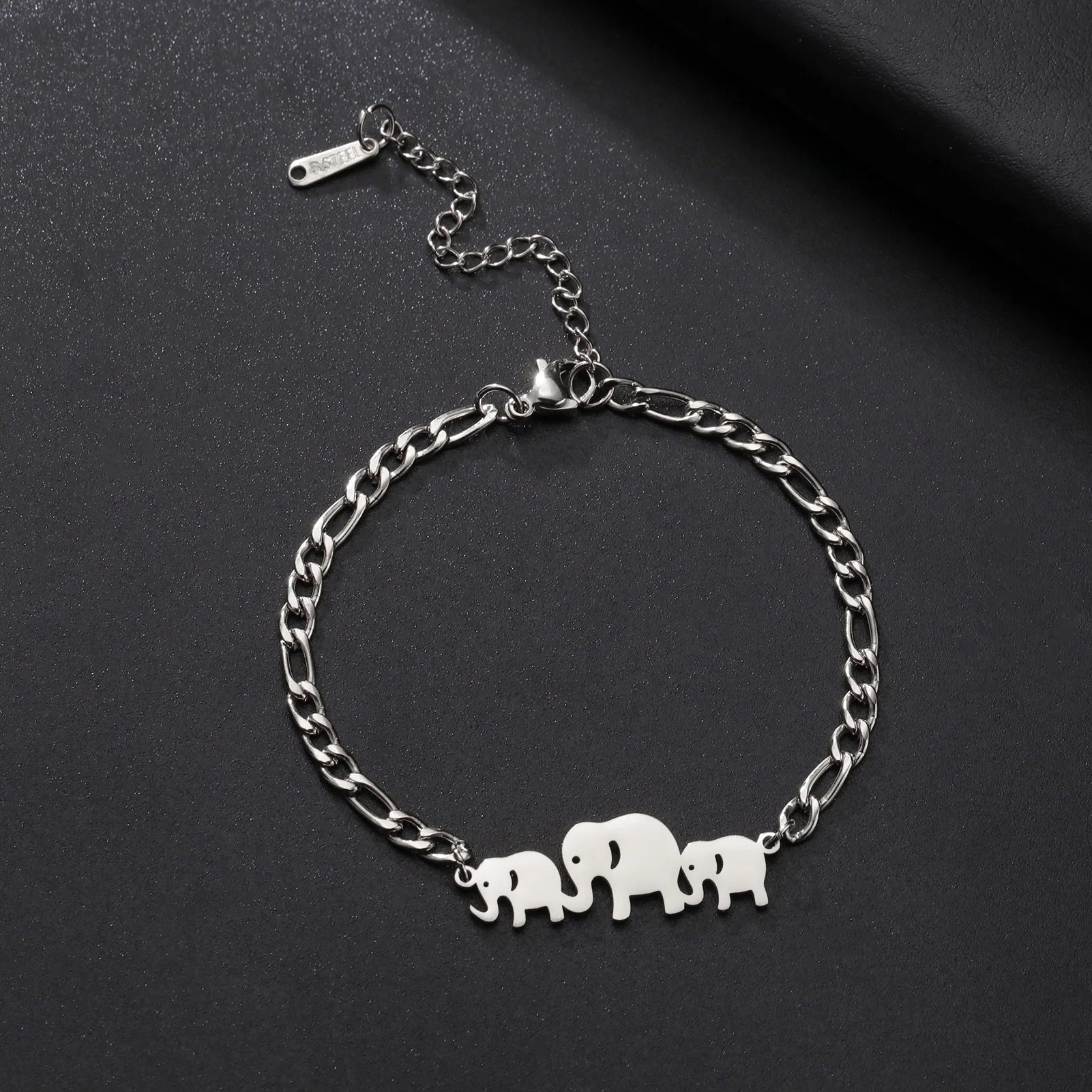 Cutie Elephant Adjustable Bracelets for Women Girls Stainless Steel Three Elephants Charm Bracelet Jewelry Gifts