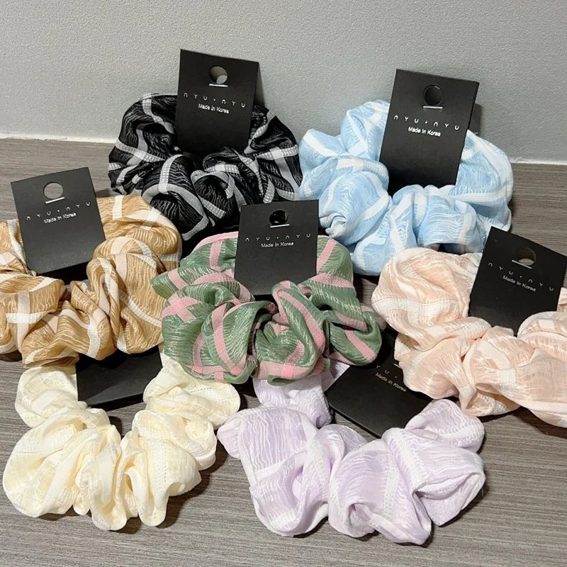 New Sweet Plaid Fabric Large Hair Scrunchies Simple Temperament Hair Band Scrunchies