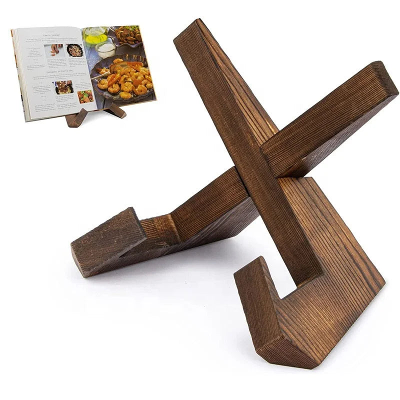 Wood Cook Book Stand Rustic Wooden Kitchen Decor Multifunctional Folding Design Vinyl Fancy Plate Cookbook Holder Record Hold
