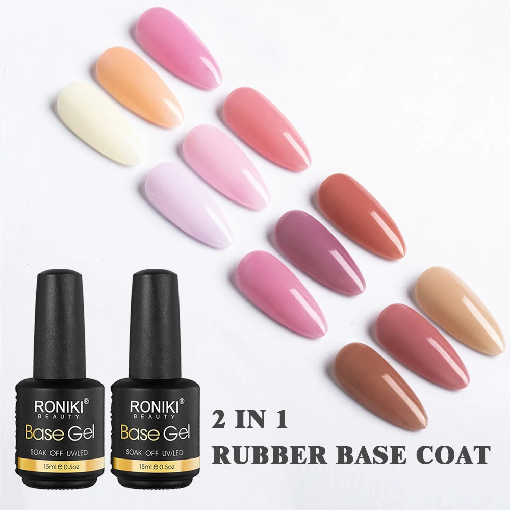 RONIKI 2 in 1 Gel Nail Polish Hema Free Factory Price Wholesale Nude  Color Rubber Base Coat Gel for Nails