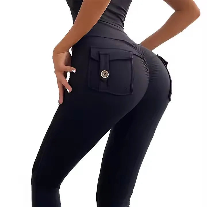 Women Girls Stretchy Compression Quick Dry Lightweight Scrunch Back Gym Cargo Pockets Leggings Wholesale