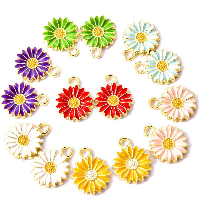 Alloy Metal Drop Oil Colorblock Daisies Charm Flower Plant Pendant for DIY Bracelet Necklace Jewelry Making