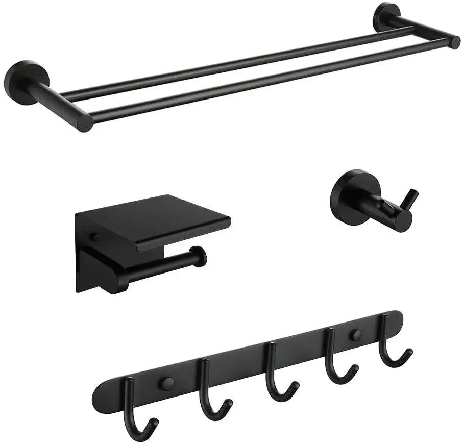 Matte Black Stainless Steel Bathroom Accessories Set - Wall Mount Toilet Brush Holder & Bathroom Organizer