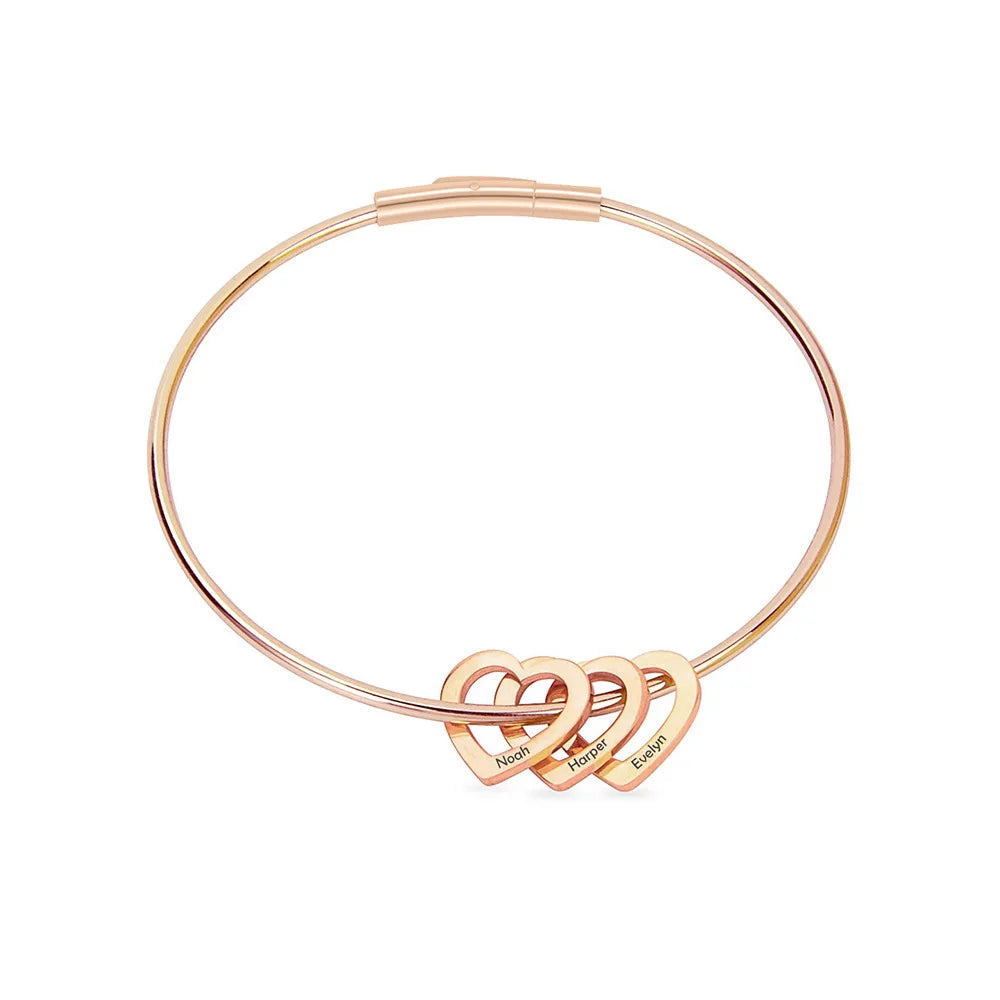 Custom Personalized Laser Engraving Stainless Steel Heart Love Charm Bracelet Bangles for Lover Jewelry Gift