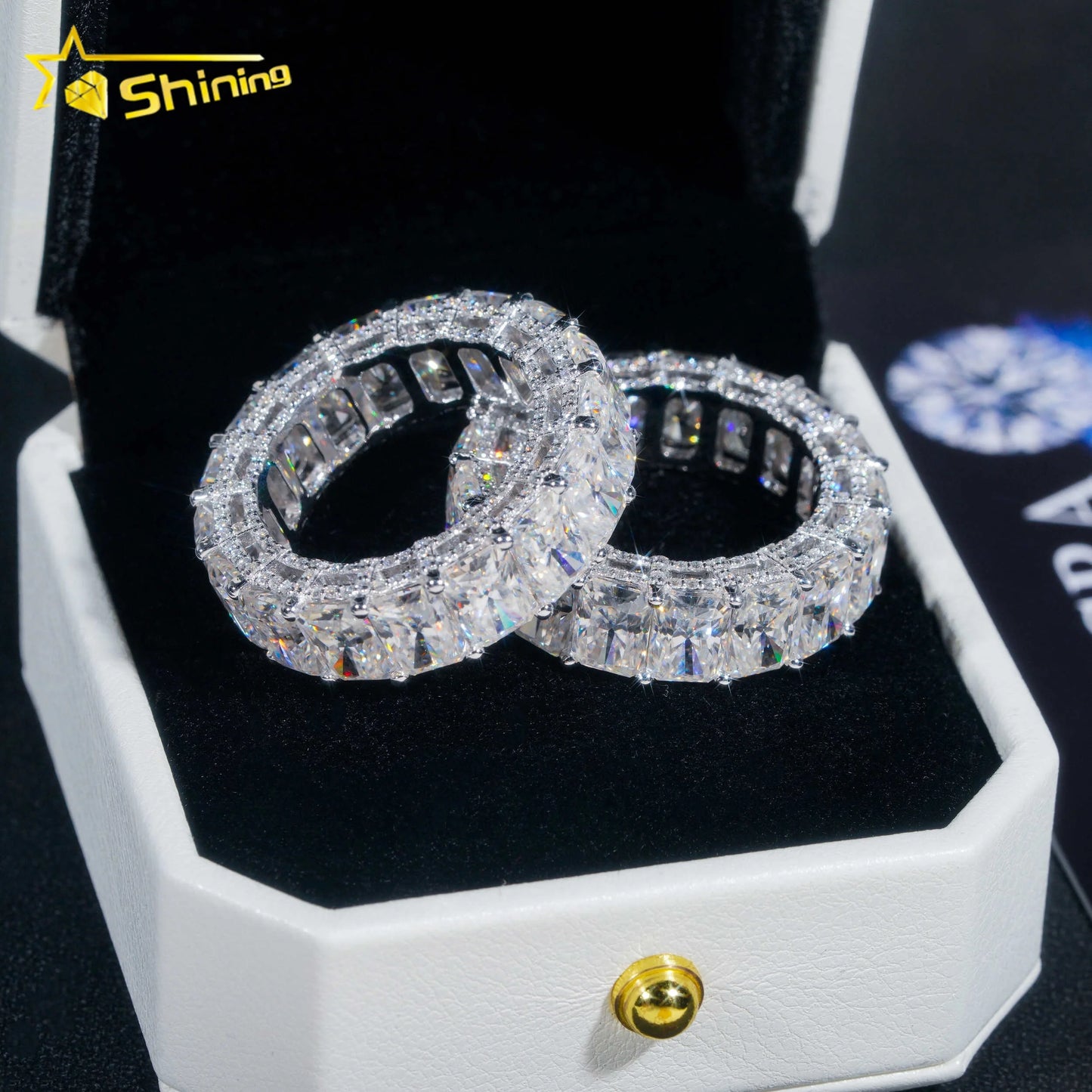 Custom Fine Jewelry Women 10K 14K 18K Real Gold Eternity Wedding Band Rings Radiant Cut VVS Moissanite Engagement Diamond Rin