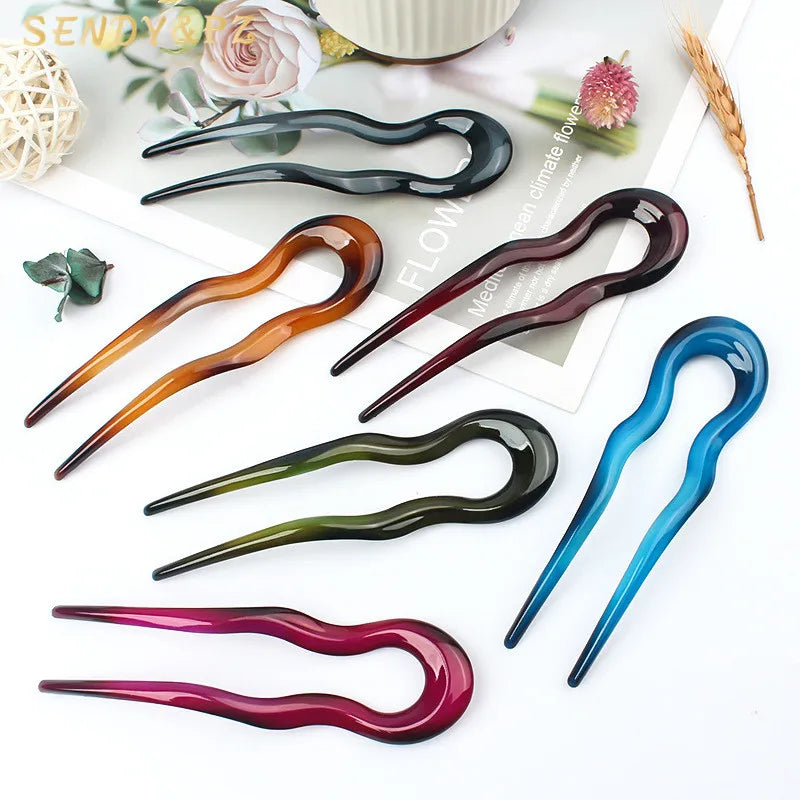 New Arrived Simple Women Large 13cm U-Shaped Wave PC Hairpins Multiple Colors Girls Hair Forks Hair Accessory