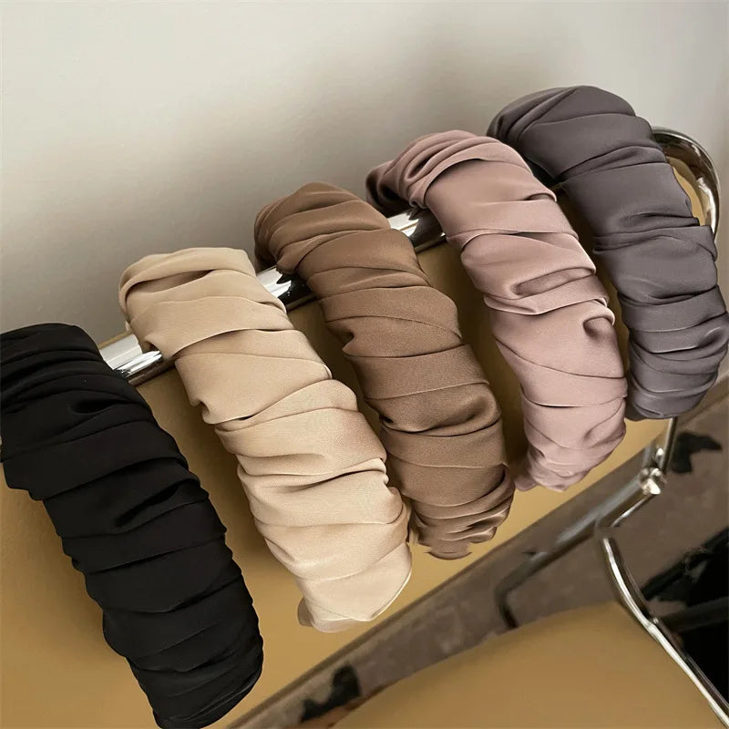 SongMay Women's Satin Senior Texture Fold Hair Princess Style Cloth Art Wide Edge Pressure Hair Hoop Headbands Foldable Hair