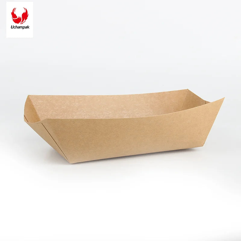 Paper Food Tray Disposable Kraft Paper Food Serving Tray Bulk Brown for Nachos Tacos BBQ Fries