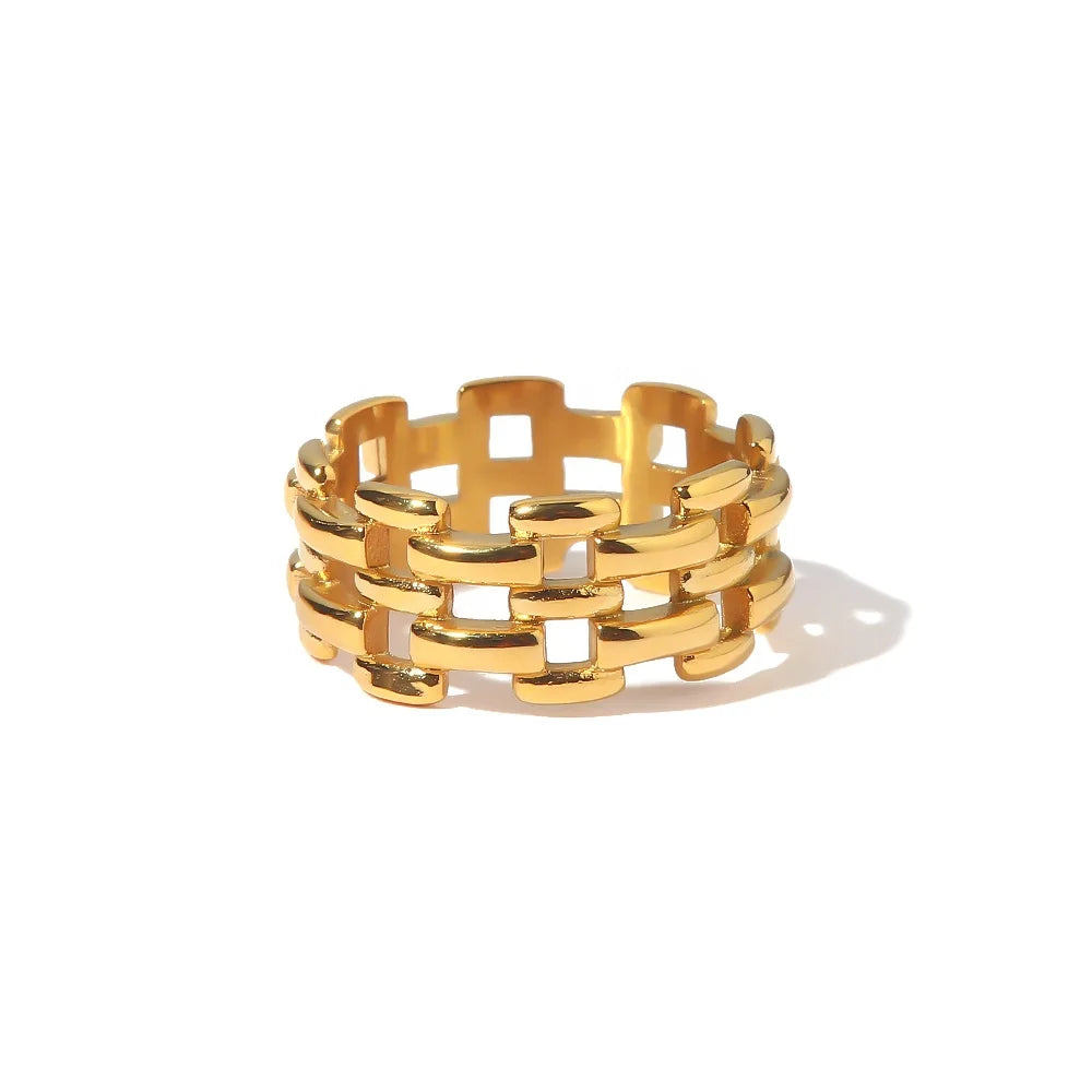 Dainty Watchband Hollowed Bars Shape Minimalist Ins Fashion 18K PVD Gold Plated Stainless Steel Ring