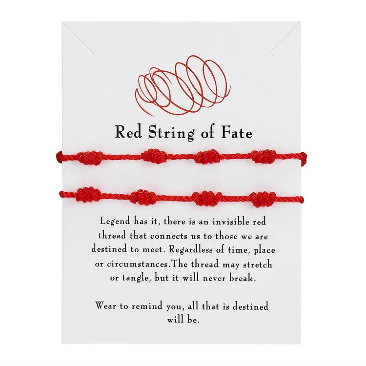 AA0160223 Hot Selling Retro Fashion Lucky Friendship 2pcs Black Red 7 Knot Woven Rope Paper Card Bracelets