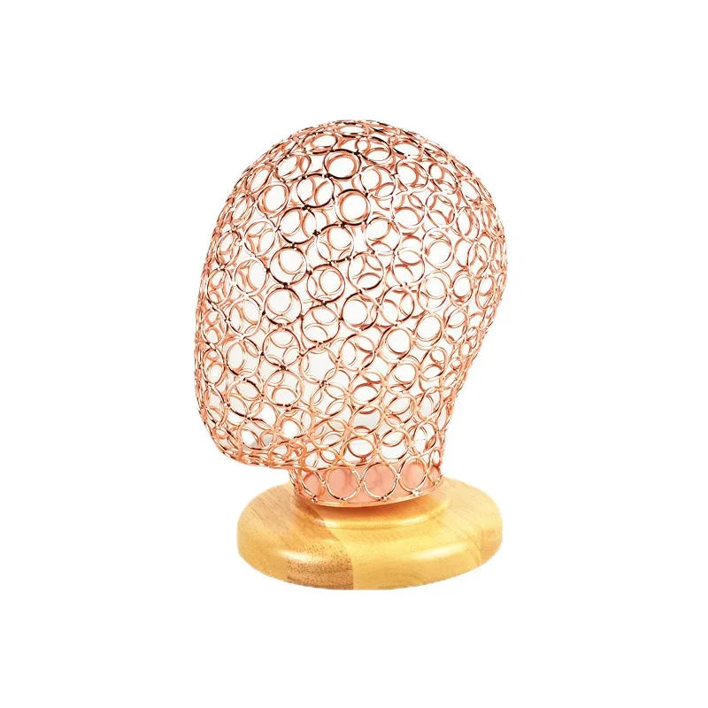Mesh Head Mannequin Metal Wire Mannequin Heads Gold Silver Style Iron with Wooden New Base Rose Unique Stand Unisex High Grad