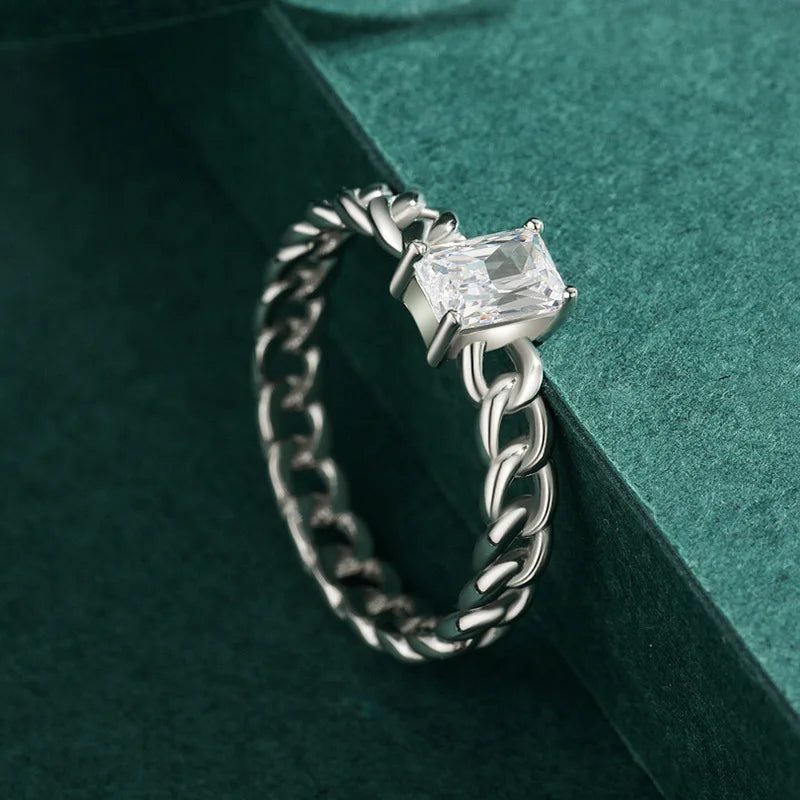 Factory Custom Fine Jewelry Rhodium Plated Ring Jewelry 925 Sterling Silver Hip Hop Link Chain Band Ring