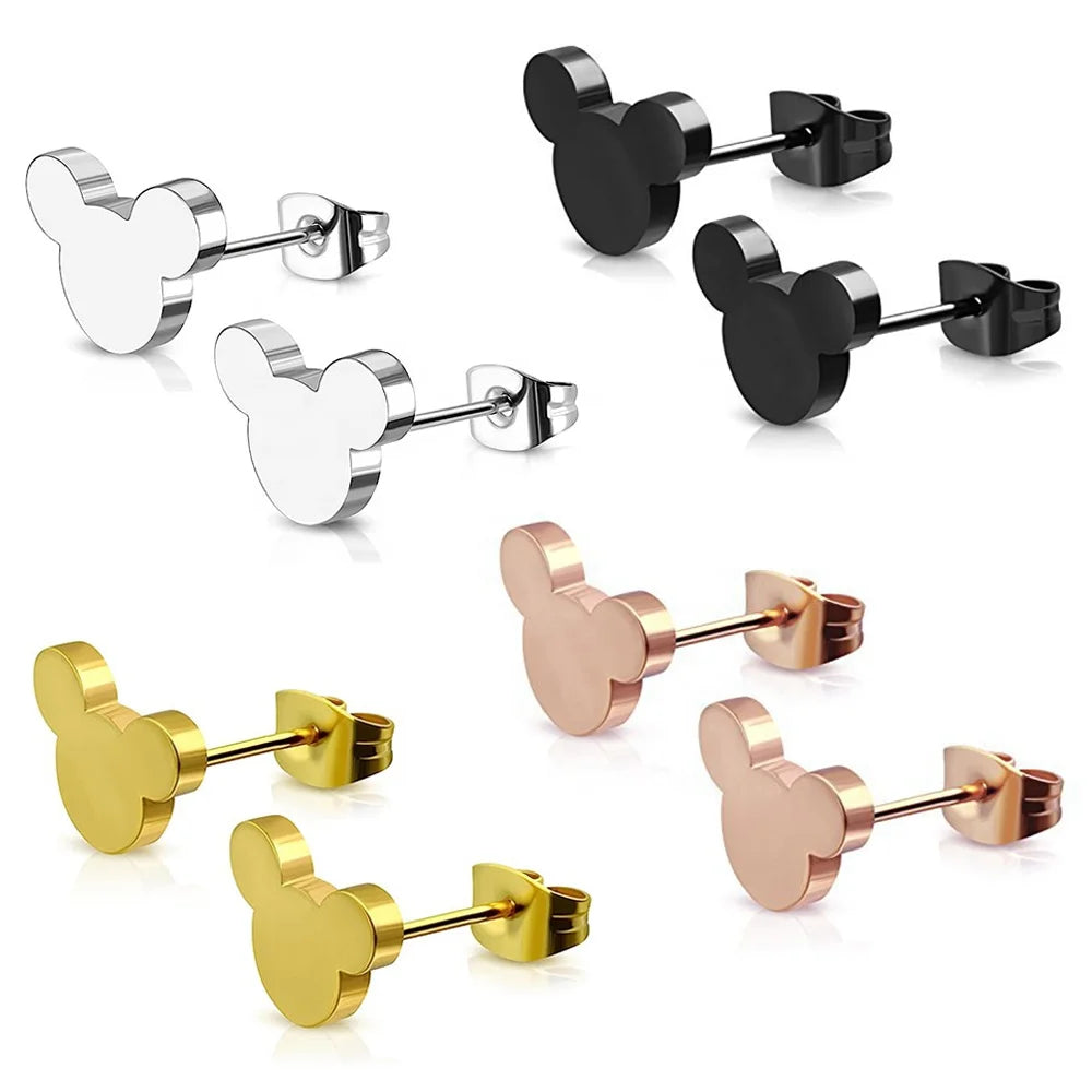 Dainty Waterproof PVD Plating Silver 18K Gold Stainless Steel Small Minnie Mouse Mickey Ear Stud Earring Jewelry for Women
