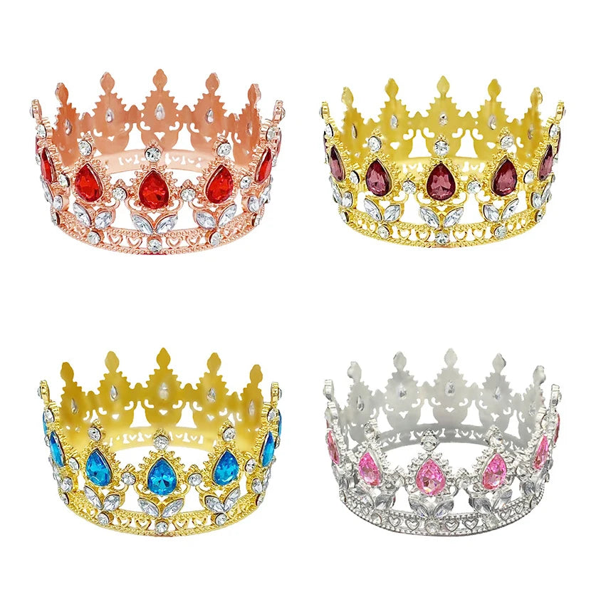 Bridal Wedding Round Metal Crown Tiara Colorful Rhinestone Crown for Birthday Party Cake Decoration Cake Decorating Supplies