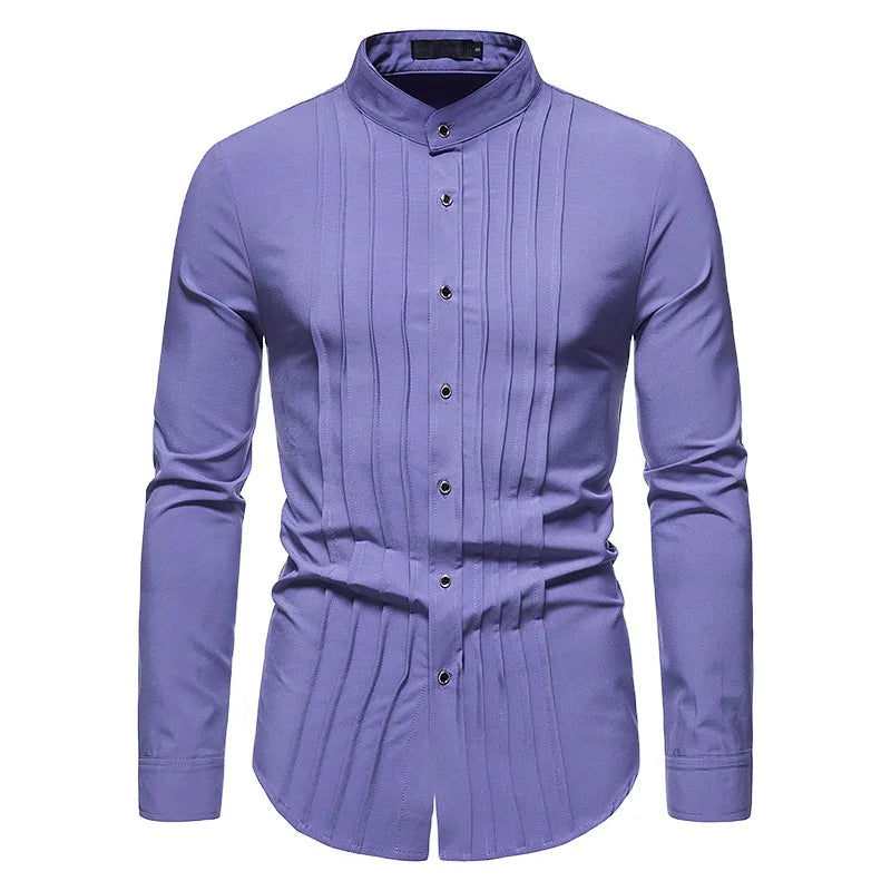 Men Business Standing Tuxedo Long Sleeved Shirt