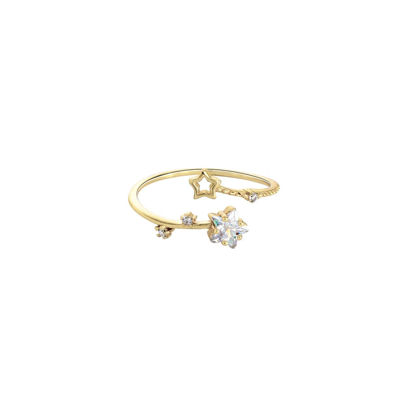 S925 Sterling Silver Jewelry Simple Style Star Zircon Adjustable Size Women Girls Ring