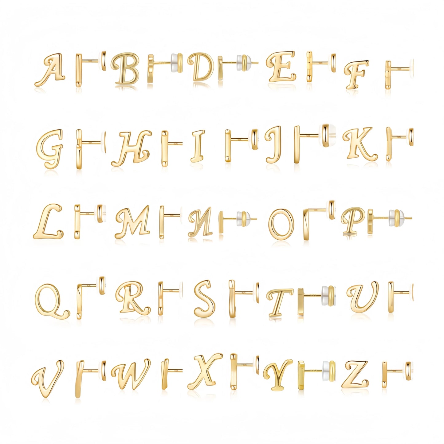 ZUOLA Eco-friendly Brass Fashion Stud Earrings 18K Gold Plated A-Z Letter Shaped 925 Silver Posts Trendy Earring for Women
