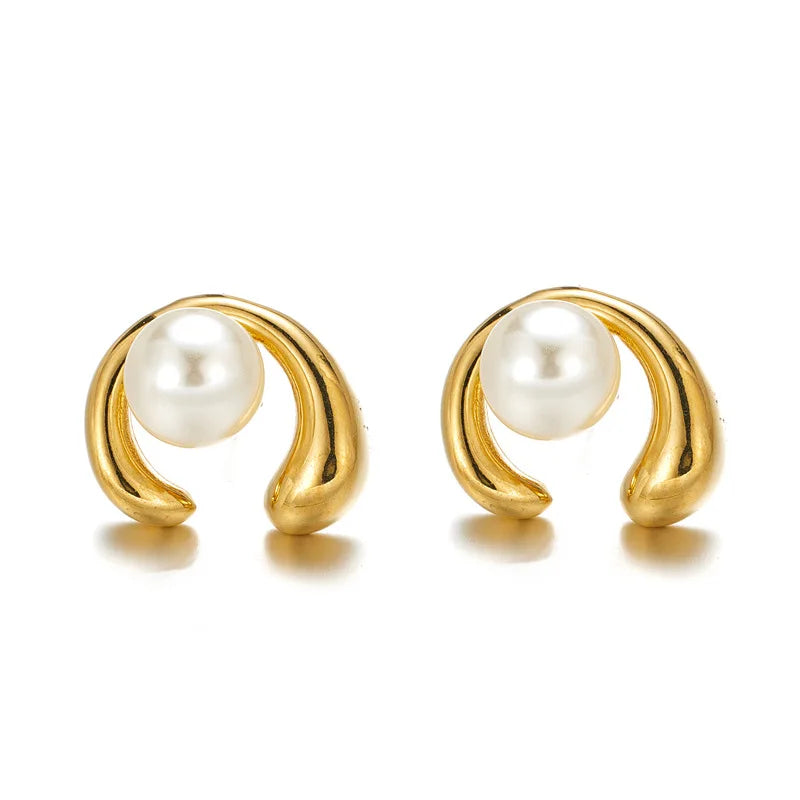 Vintage Hypoallergenic Pearl Earrings 18k Gold Plated Stainless Steel Studs Earrings