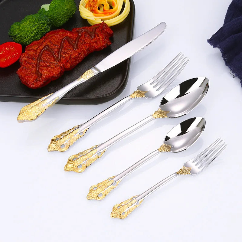 Disposable Stainless Steel Cutlery Set Gold & Silver Dinnerware Fork Spoon Knife Kitchenware Tools Accessories for Kitchen Us