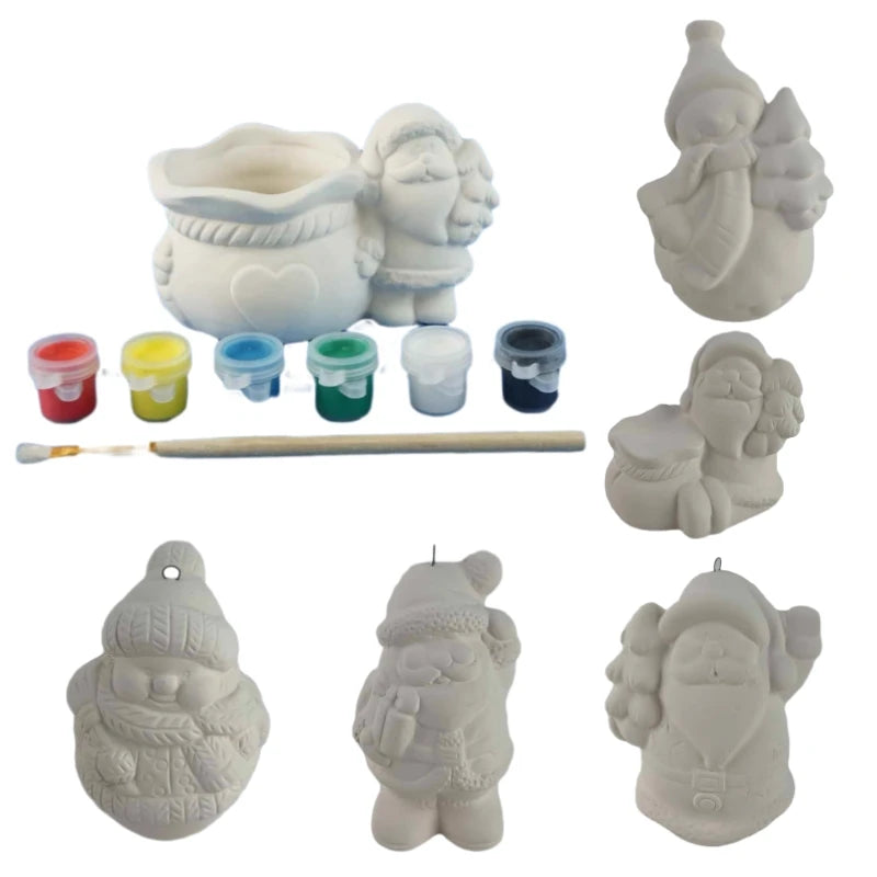 White Ceramic DIY Christmas Tree Figures Unpainted Animal Style Hanging Ornament Bisque Painting Snowman Ornaments Gift