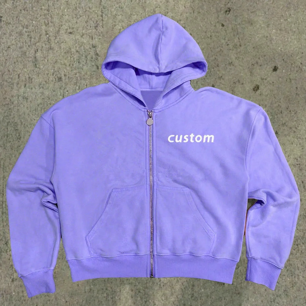 Custom Hoodies Manufacture Screen Printing Vintage Stitching Cut and Sew Men Washed Zip up Hoodie
