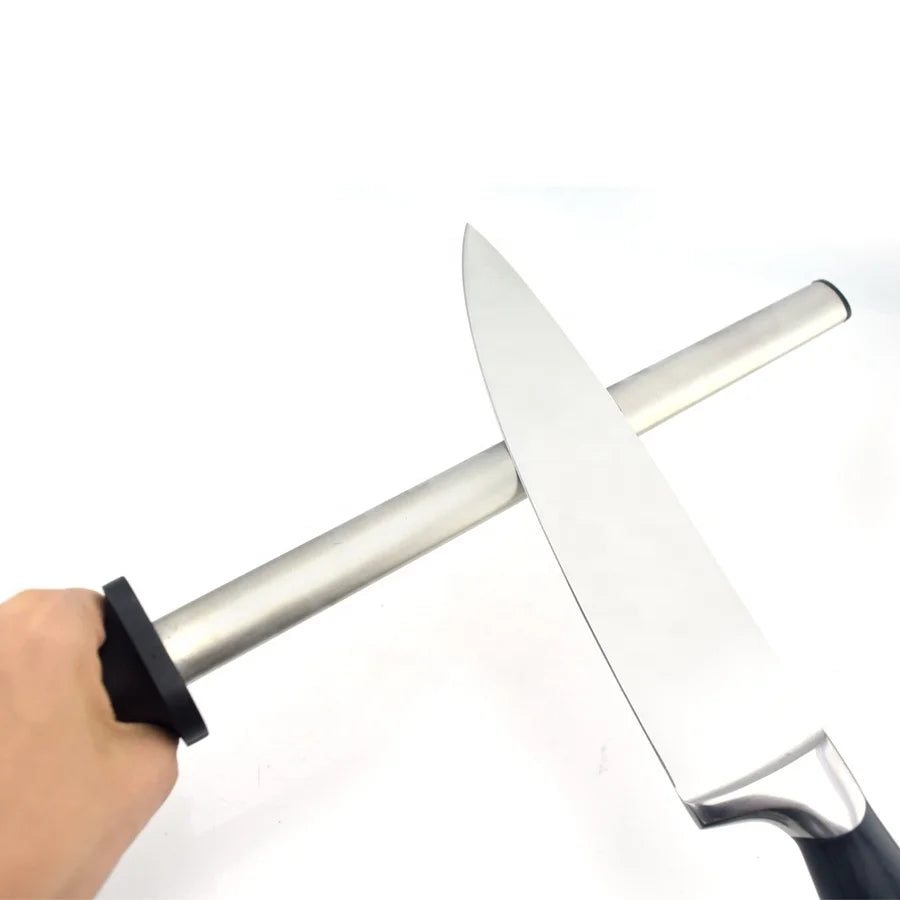 Magnetized Professional Carbon Steel Black Knife Sharpening Steel 12 Inch Honing Rod