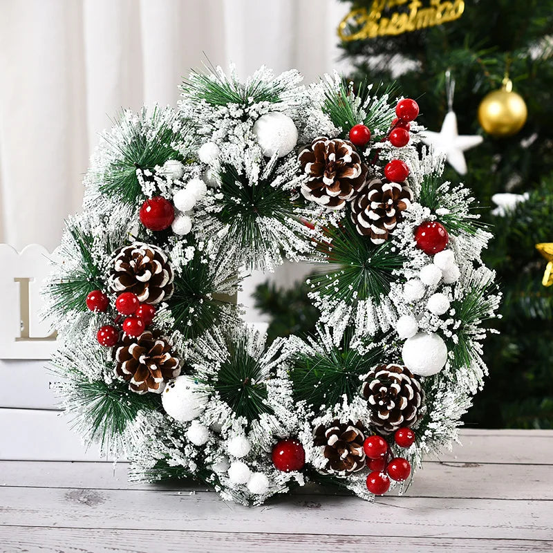 30cm Artificial Christmas Garland Door Hanging Ornaments Predecorated with Berries Pinecones Home Party Decor Christmas Wreat