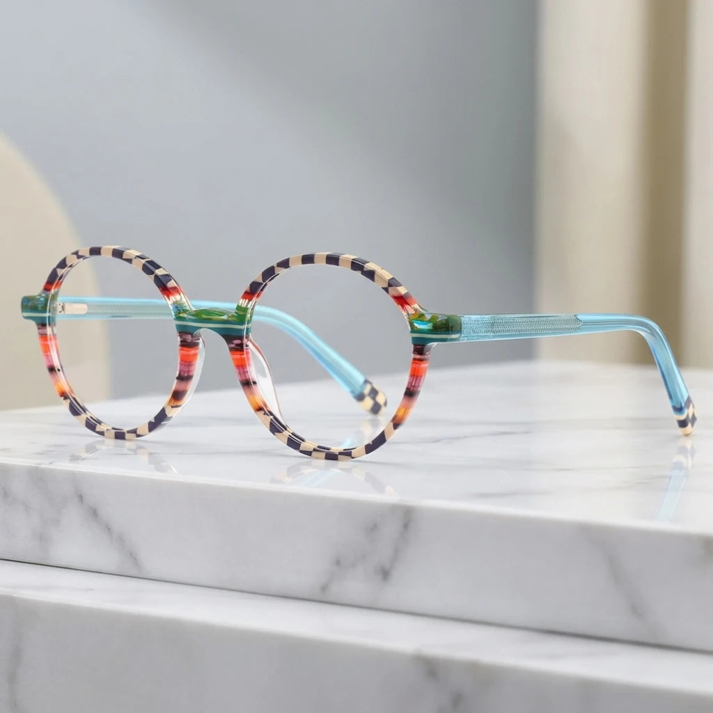Wholesale Acetate Sunglasses Frames Manufacturer Round Floral Pattern Optical Eyeglasses Frames Acetate Lightweight Comfortab